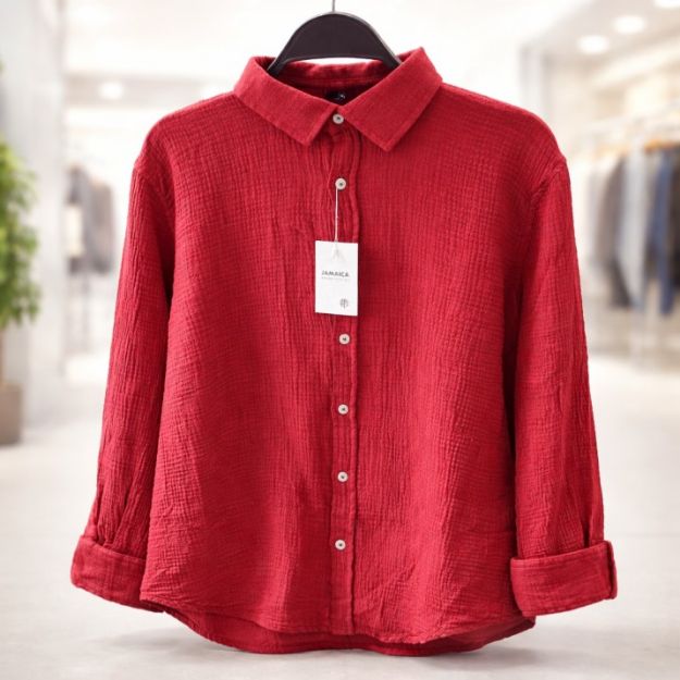 Picture of Men's casual ribbed linen shirt - Burgundy