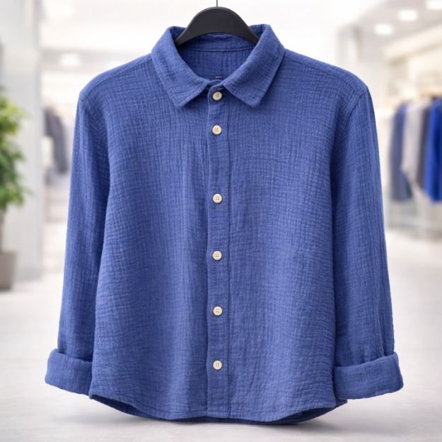 Picture of Men's casual ribbed linen shirt - Blue