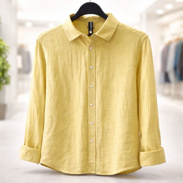 Picture of Men's casual ribbed linen shirt - Yellow