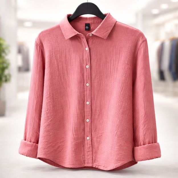 Picture of Men's casual ribbed linen shirt - Pink