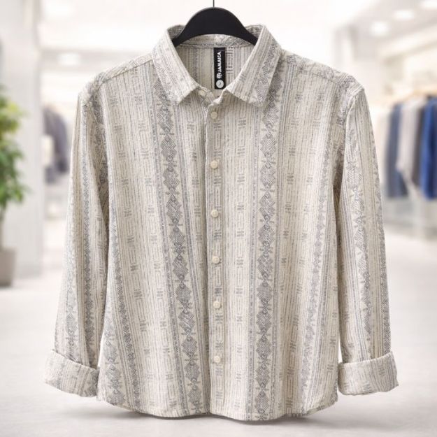 Picture of Men's casual ribbed linen shirt - Beige