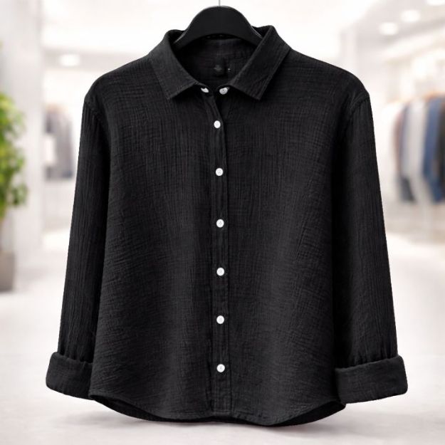 Picture of Men's casual ribbed linen shirt - Black