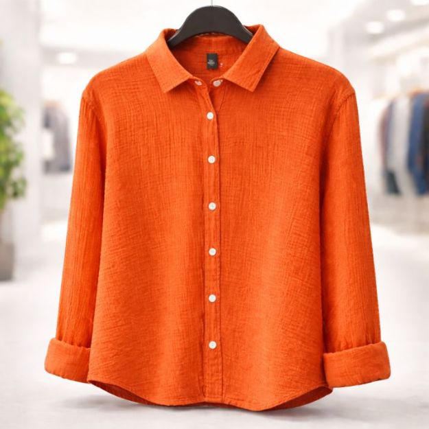 Picture of Men's casual ribbed linen shirt - Orange